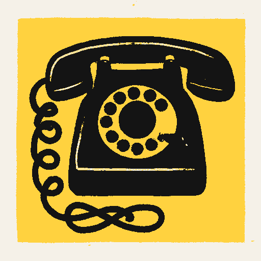 Printed symbol for Stop Scams Act: Corded telephone with a tangled receiver cord