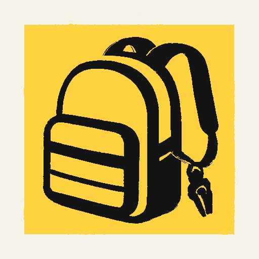 Printed symbol for Enhanced Child Protection Law: Child-sized backpack with safety whistle