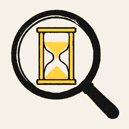 Printed symbol for Permanent Aging Committee: A magnifying glass over an hourglass