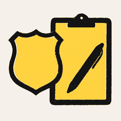 Printed symbol for Public Safety Staffing Act: Police badge resting beside a clipboard