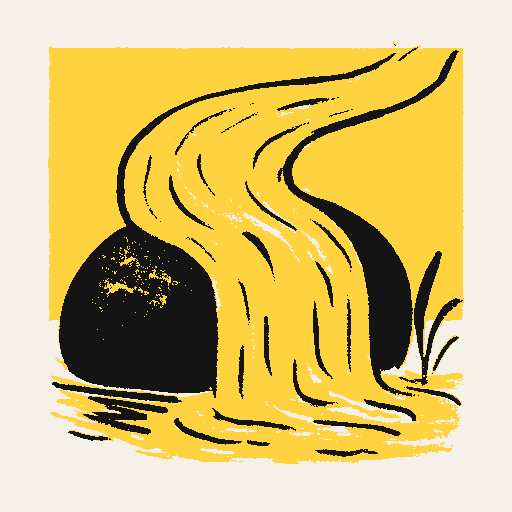 Printed symbol for Water Quality Protection: Clear water flowing over a river stone