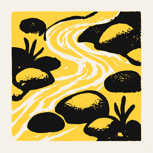 Printed symbol for Water Pollution Reform: Clear stream water flowing over river stones