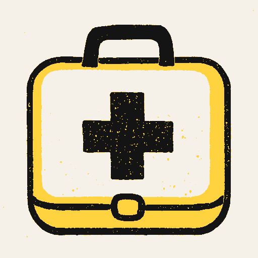 Printed symbol for Affordable Health Insurance: Medical cross-shaped first-aid kit
