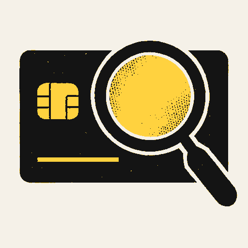 Printed symbol for Defund CFPB Act: Consumer credit card with a magnifying glass