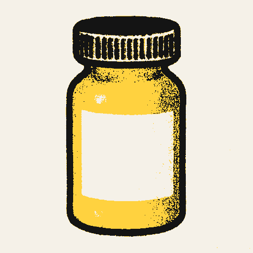 Printed symbol for Lower Health Care Costs: Prescription medicine bottle
