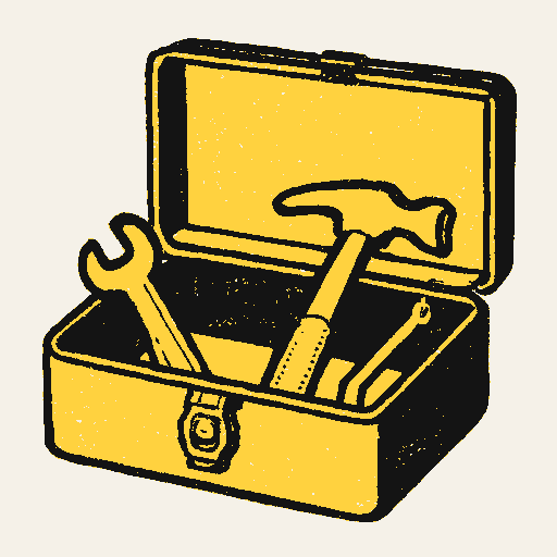 Printed symbol for Open Work Immigration: A well-used metal toolbox