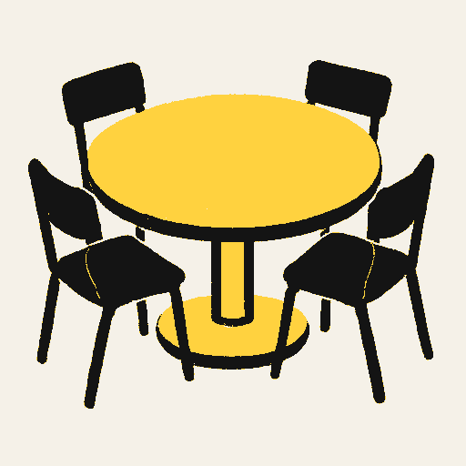 Printed symbol for Worker's Council Initiative: Round wooden meeting table