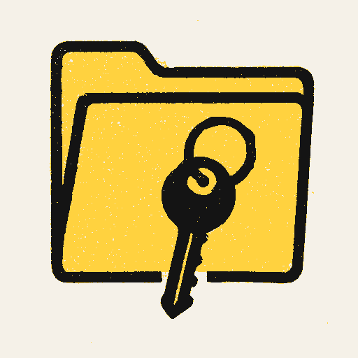 Printed symbol for Pathway to Citizenship: Plain document folder with an attached key