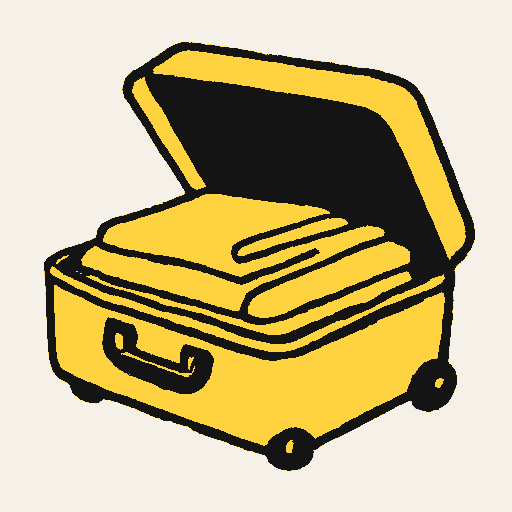 Printed symbol for Refugee Support Initiative: Packed rolling suitcase