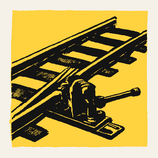 Printed symbol for Amtrak Nationalization: Railway switch mechanism