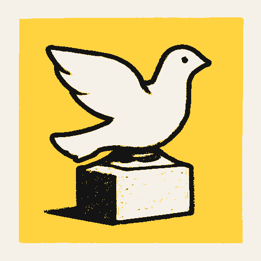 Printed symbol for Right to Peace Resolution: White dove-shaped peace sculpture