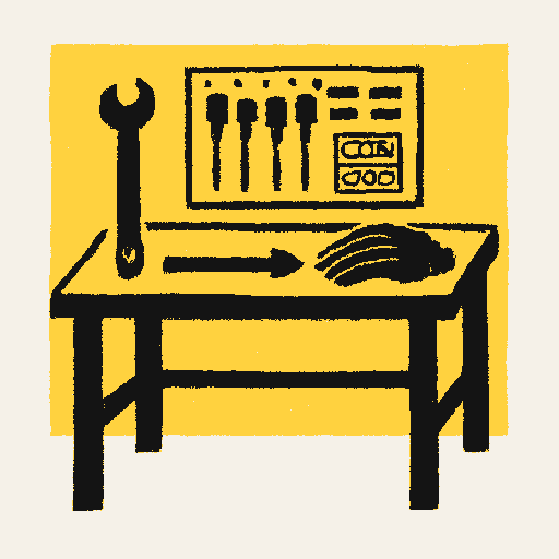 Printed symbol for Business Owner Work Week: Open workbench with organized tools