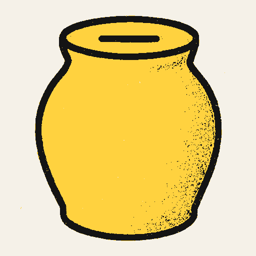 Printed symbol for Universal Basic Income: Plain ceramic savings jar